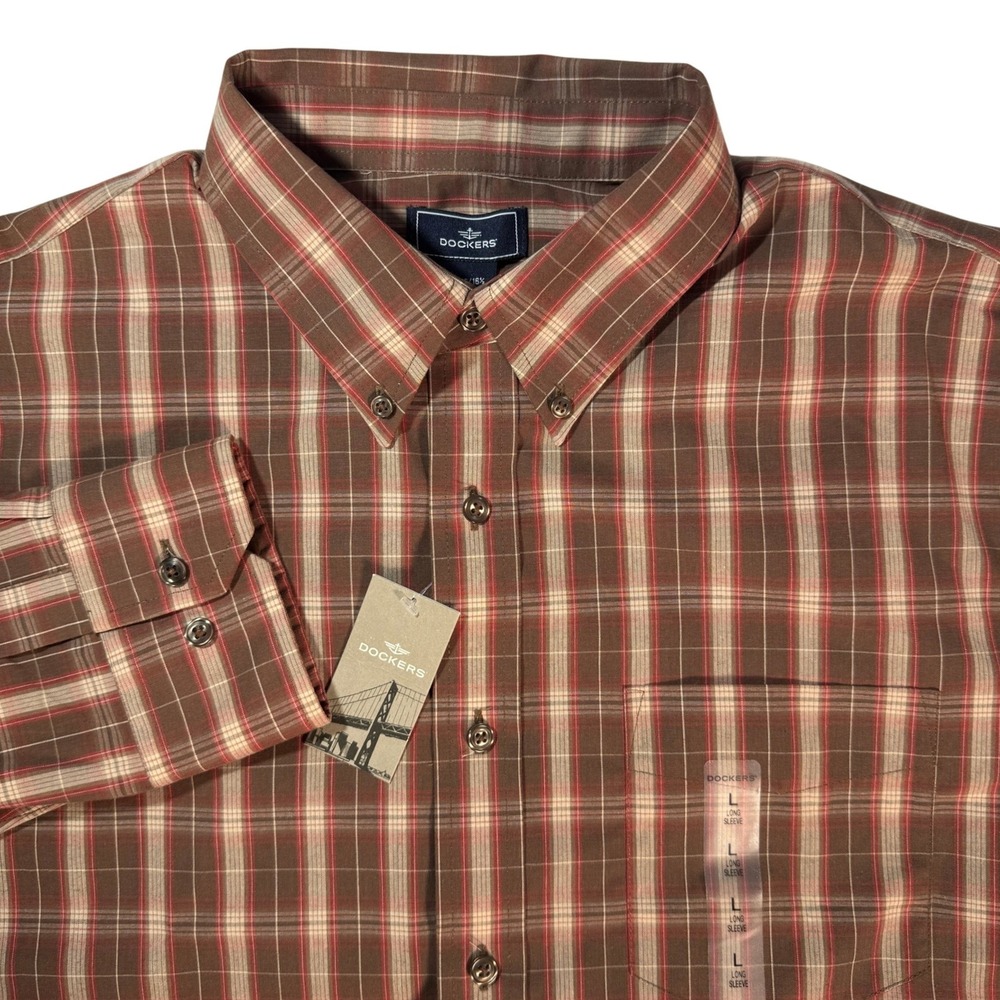 Dockers Mens Long Sleeve Plaid Button‎ Down Shirt L 16/16.5